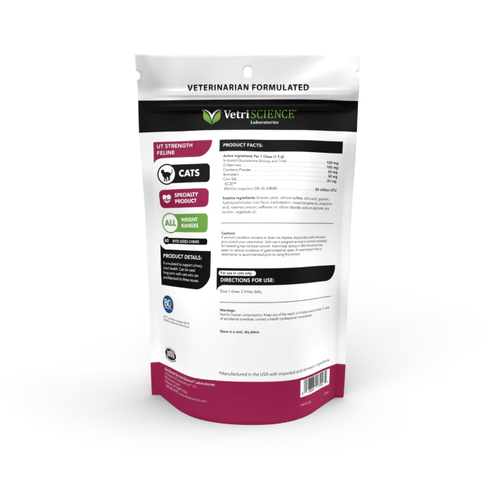 VetriScience - UT Strength Urinary Tract Cat Supplement - 60 Bite-Sized Chews